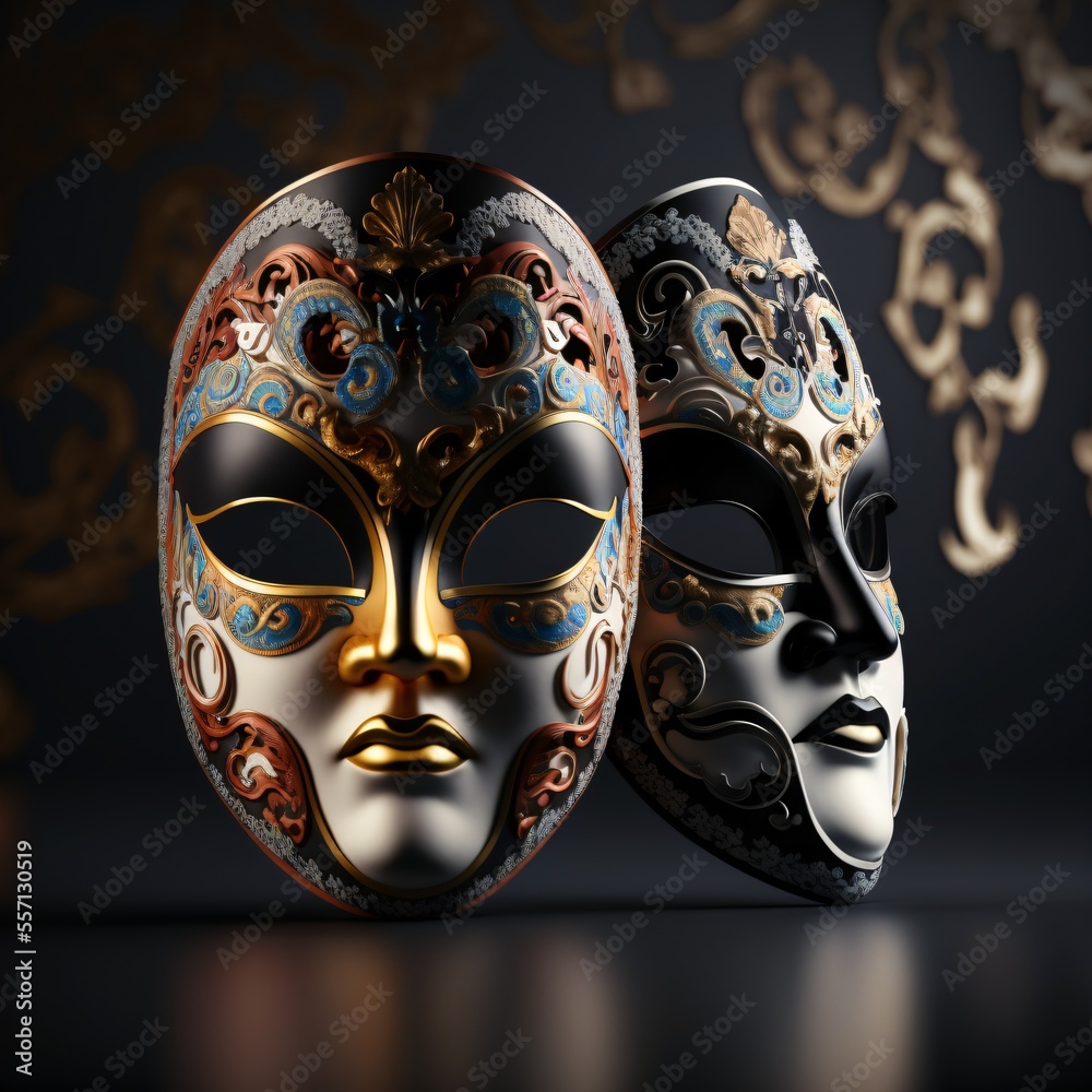 colorful masquerade mask isolated on black background, generative ai - obrazy, fototapety, plakaty 