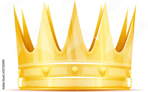 One golden King crown on side view isolated illustration, old power attribute, symbol of power