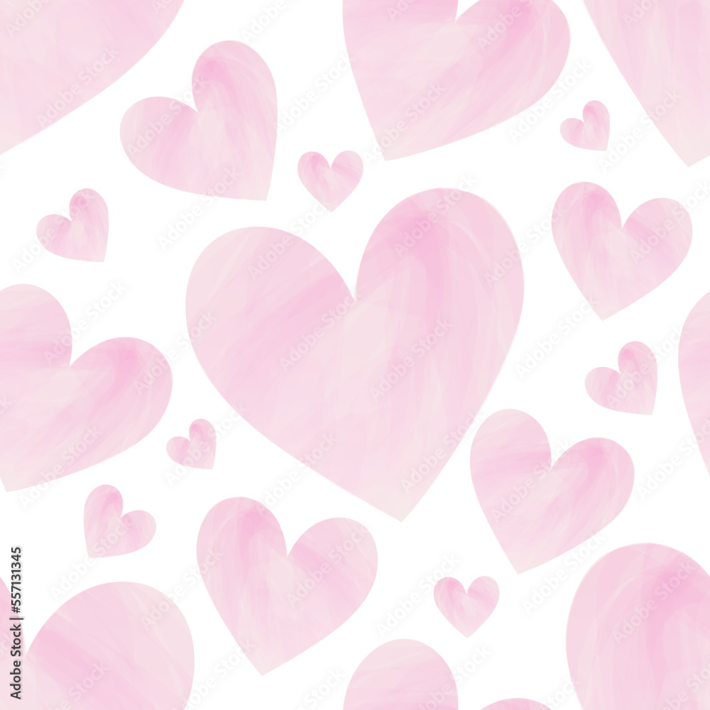 pink watercolor hearts make up a seamless pattern