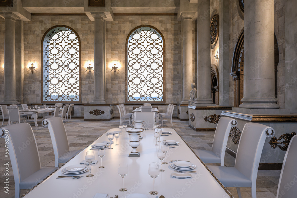 3D rendering of the hall in a classic style. Classic interior. Hall ...