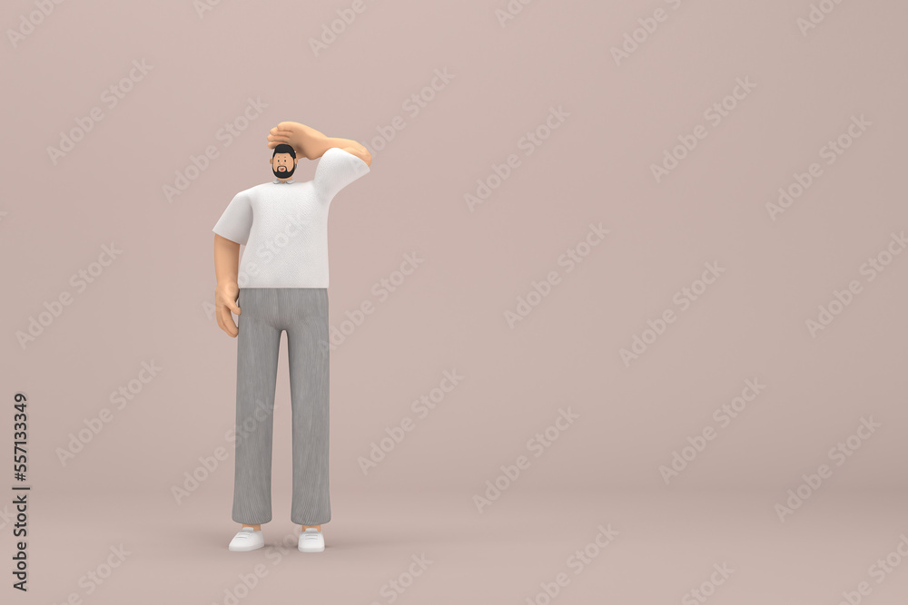 The man with beard wearinggray corduroy pants and white collar t-shirt. He is expression of hand when talking. 3d rendering of cartoon character in acting. The man with beard wearinggray corduroy pants and white collar t-shirt. He is expression of hand when talking. 3d rendering of cartoon character in acting.