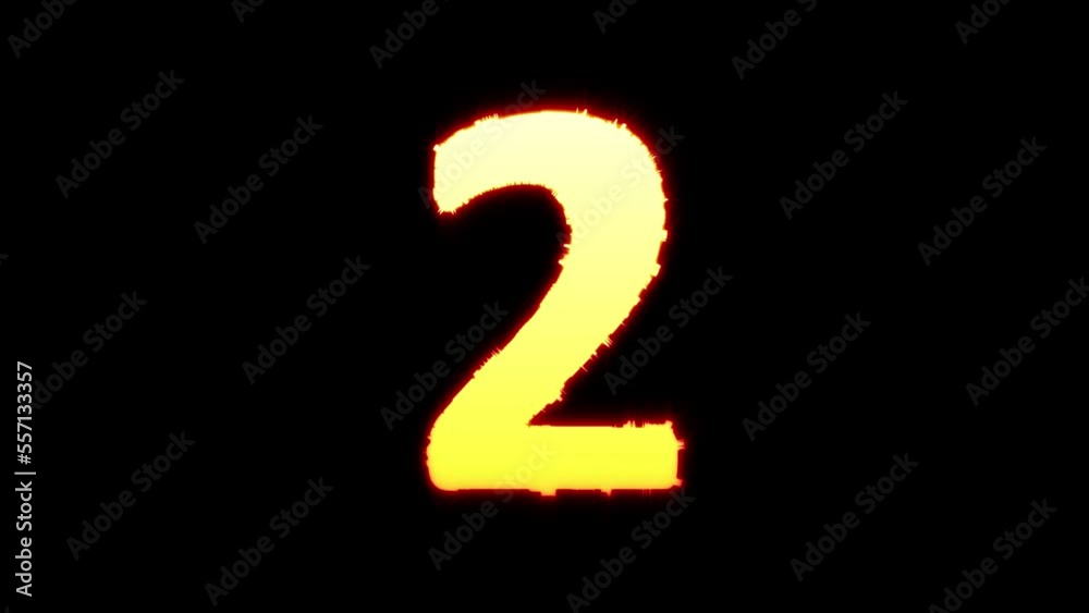 number 2, yellow and orange lighting animated dichroic alphabet, isolated - loop video
