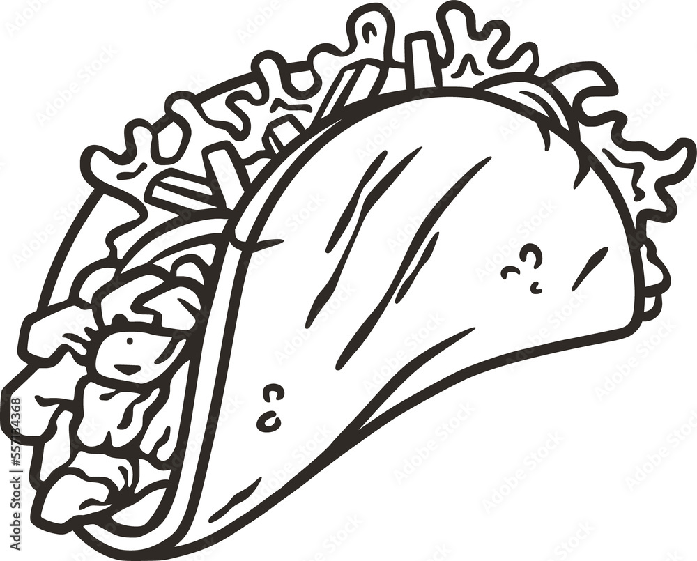 Taco vector with meat and vegetable for design of logo or emblem. Traditional mexican fast food. Tacos Mexico food with tortilla, leaves lettuce, cheese, tomato, forcemeat, sauce. Taco vector with meat and vegetable for design of logo or emblem. Traditional mexican fast food. Tacos Mexico food with tortilla, leaves lettuce, cheese, tomato, forcemeat, sauce.