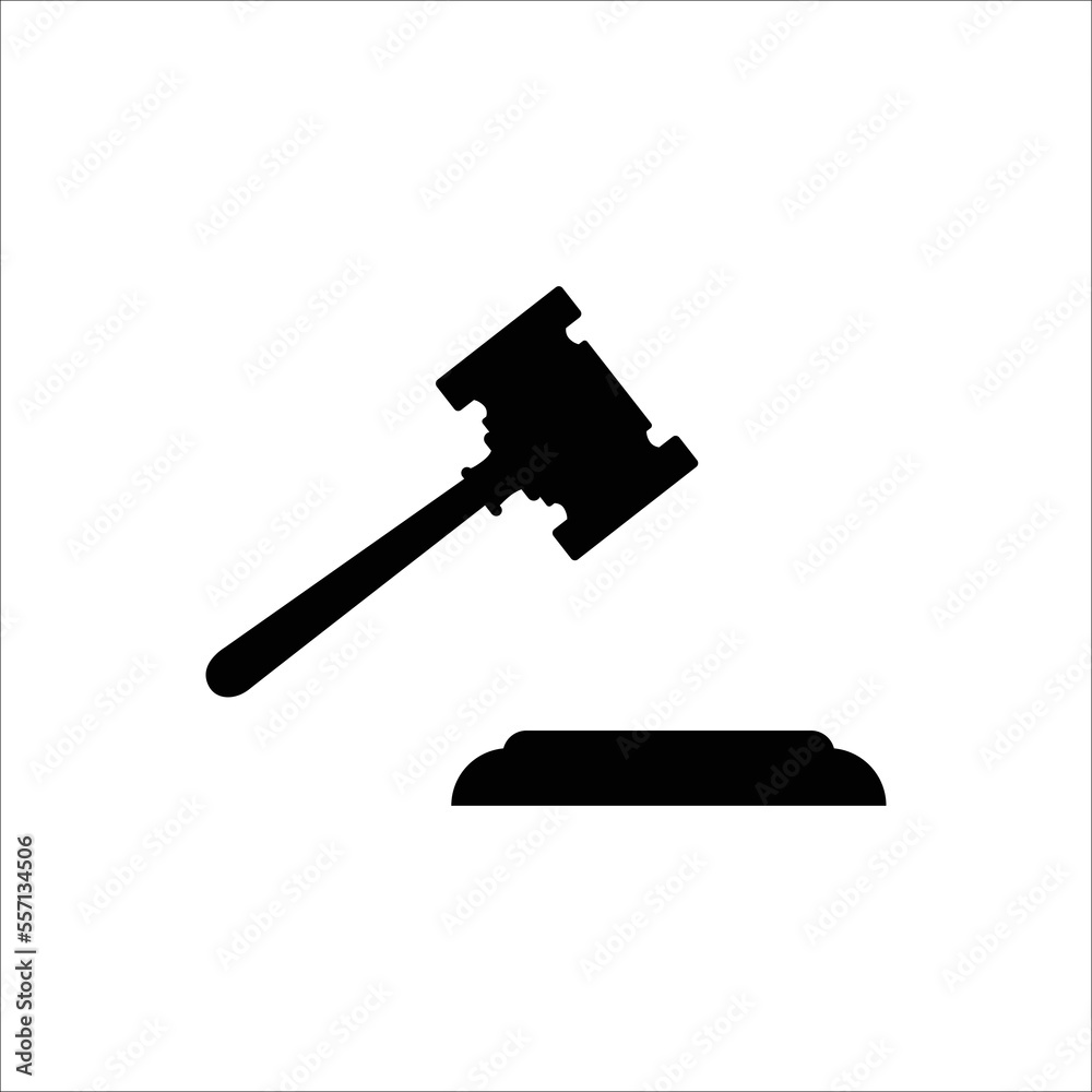 Black hammer hits stand. Auction symbol with sales bids and legal judgments with vector judgments Black hammer hits stand. Auction symbol with sales bids and legal judgments with vector judgments