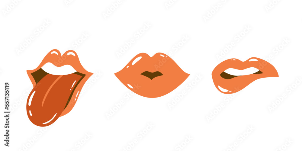 Pink lips set isolated element. Kisses for valentines day, wedding, date, romantic collection. Cartoon open mouth with tongue funny vector illustration. Open lips with teeth. French woman lip, kisses. Pink lips set isolated element. Kisses for valentines day, wedding, date, romantic collection. Cartoon open mouth with tongue funny vector illustration. Open lips with teeth. French woman lip, kisses.