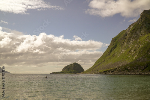 norway, lofoten, rocks, water, norwegian sea, swimming on the board