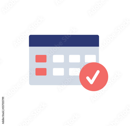 Desk calendar with red tick. Schedule reminder of unfinished business by deadline with schedule of the necessary vector dates