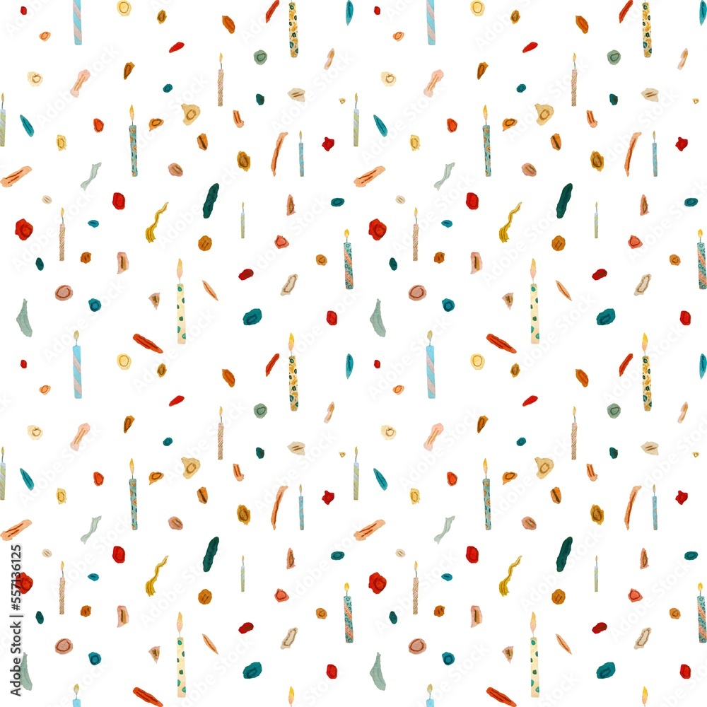 Confetti candle cute birthday pattern a watercolor Confetti candle cute birthday pattern a watercolor