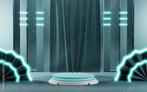3D render of Podium background in blue tones for displaying cream products. cosmetics
