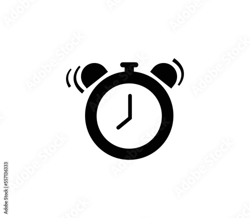 Retro alarm clock icon. Black table clock with mechanical winding and two call dials for vintage timer and morning vector wake up