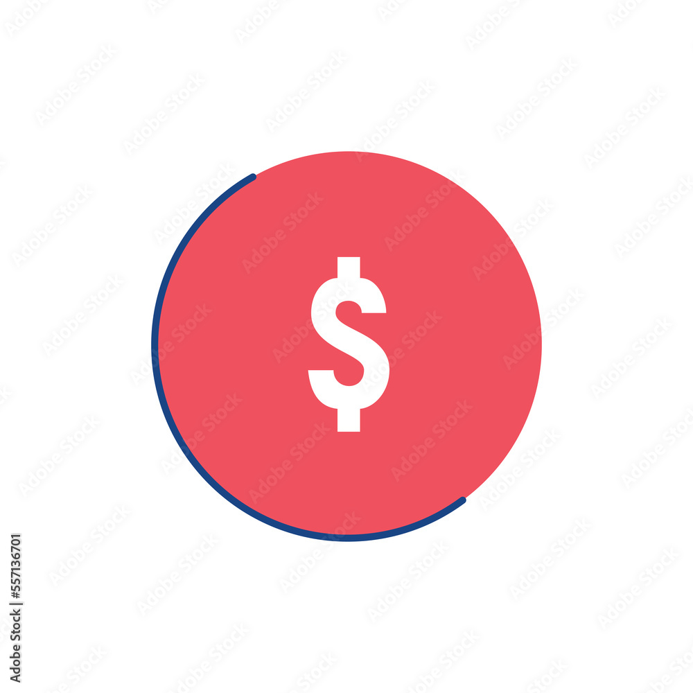 Red coin with dollar symbol. Symbol of financial wealth and business prosperity with secure cash and profitable vector investment Red coin with dollar symbol. Symbol of financial wealth and business prosperity with secure cash and profitable vector investment