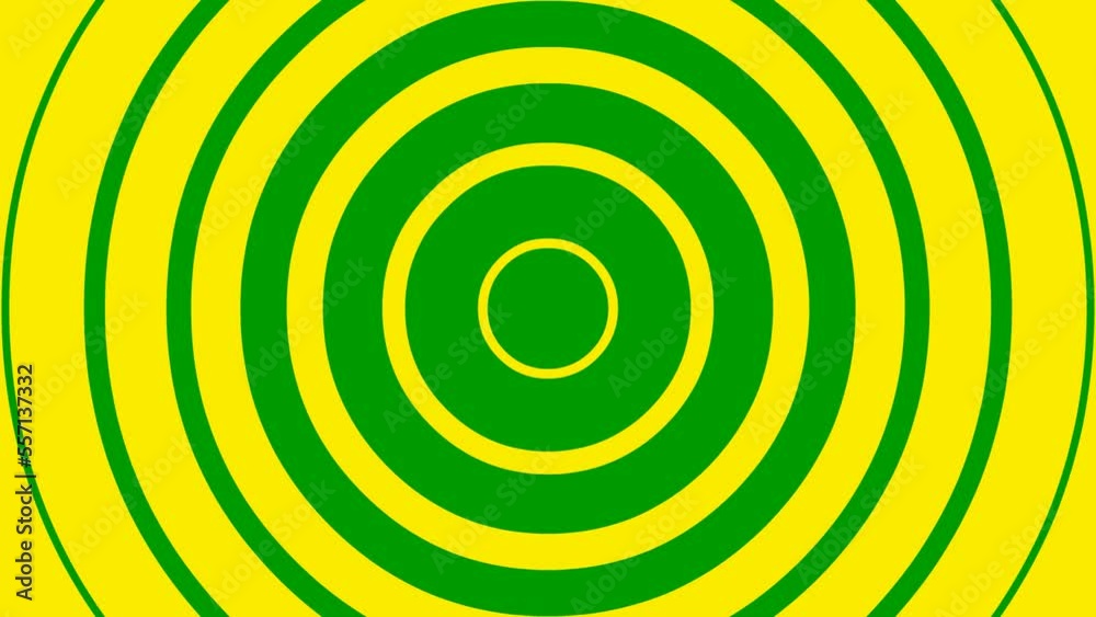 Animated increasing yellow linear circles from the center. Flat vector illustration isolated on green background. Animated increasing yellow linear circles from the center. Flat vector illustration isolated on green background.