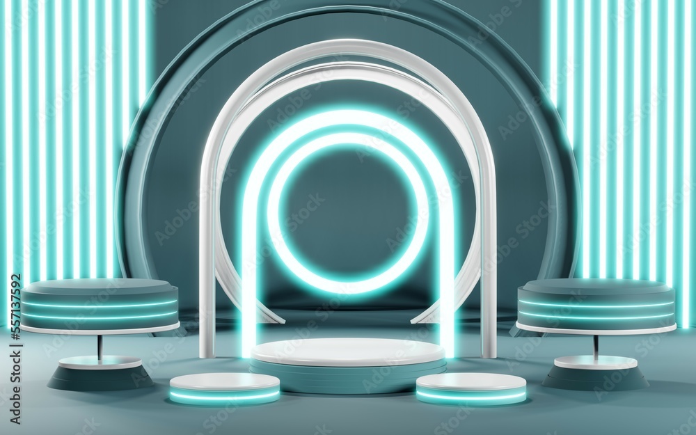 Fototapeta premium 3D render of Podium background in blue tones for displaying cream products. cosmetics