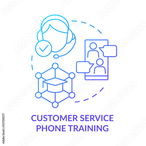 Customer service phone training blue gradient concept icon. Call center operator education abstract idea thin line illustration. Isolated outline drawing. Myriad Pro-Bold fonts used