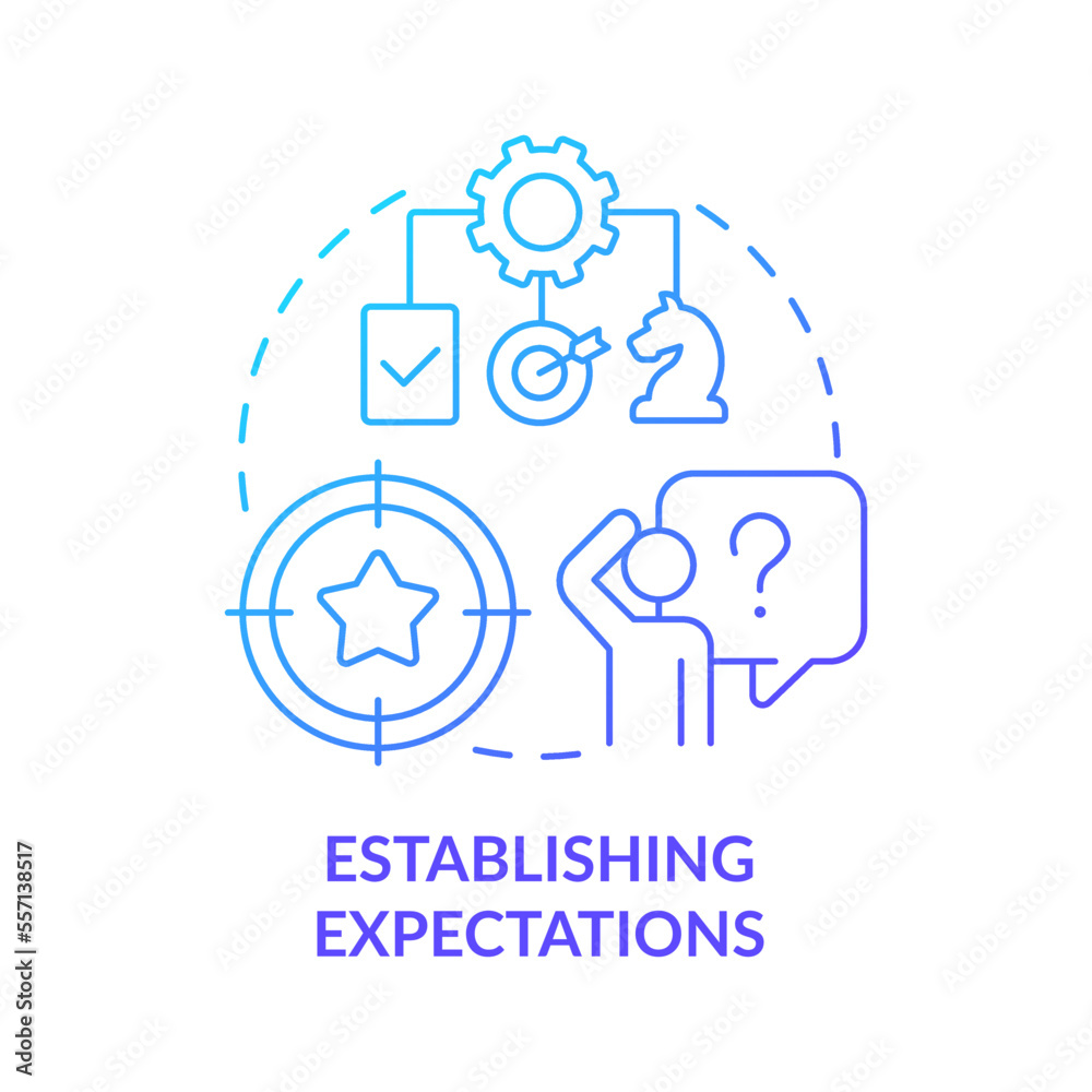 Establishing expectations blue gradient concept icon. New hire customer service training step abstract idea thin line illustration. Isolated outline drawing. Myriad Pro-Bold fonts used Establishing expectations blue gradient concept icon. New hire customer service training step abstract idea thin line illustration. Isolated outline drawing. Myriad Pro-Bold fonts used