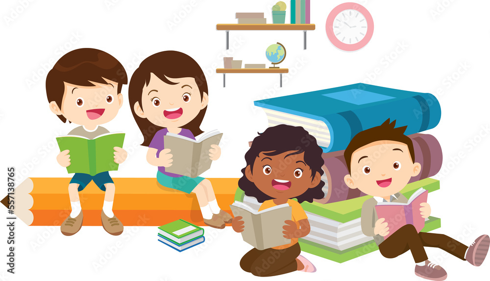 back to school with kids reading book education happy children concept back to school with kids reading book education happy children concept