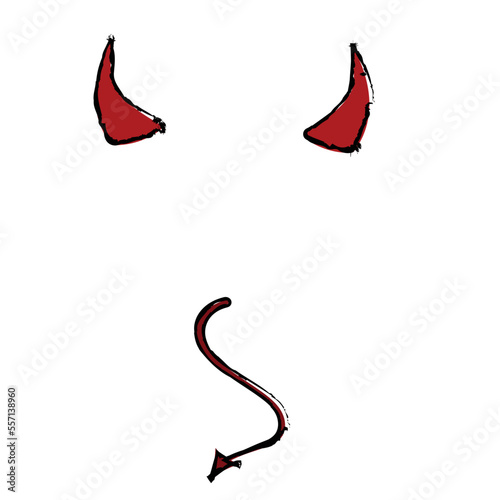 Red horns and demonic tail template. Attributes of demonic creature for Halloween and themed carnival vector parties