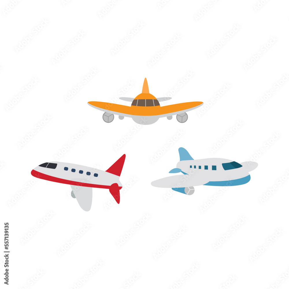 Plane icons set in flat style. plane icon isolated on white background. Perfect for coloring book, textiles, icon, web, painting, books, t-shirt print.