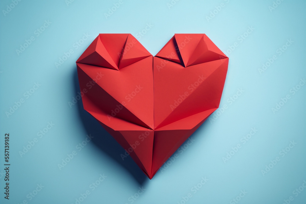 Heart. Love background. Red paper origami heart on blue background. Valentine card Heart. Love background. Red paper origami heart on blue background. Valentine card