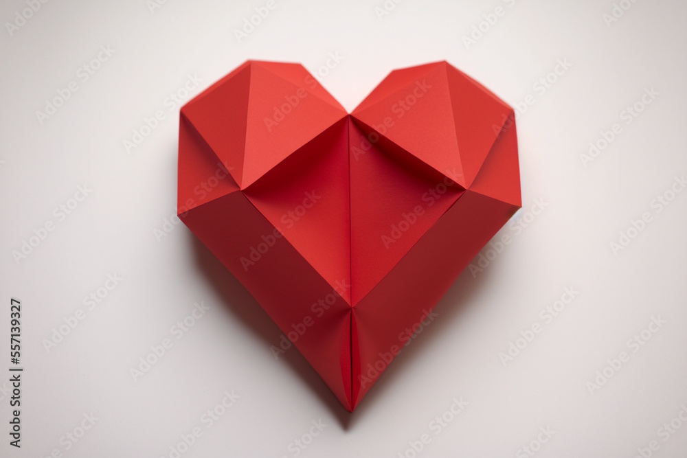 Heart. Love background. Red paper origami heart on white background. Valentine card Heart. Love background. Red paper origami heart on white background. Valentine card
