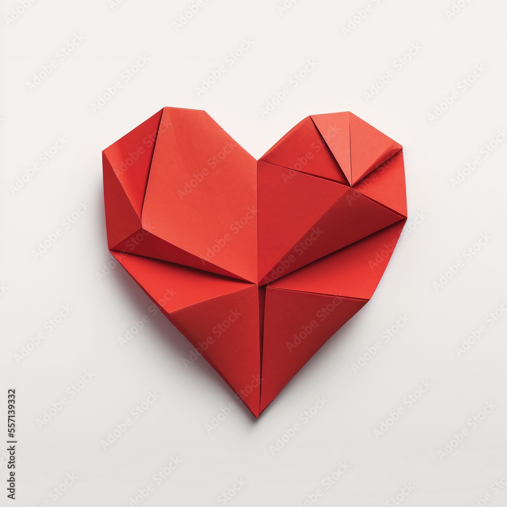 Heart. Love background. Red paper origami heart on white background. Valentine card Heart. Love background. Red paper origami heart on white background. Valentine card