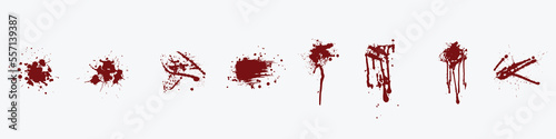 Red streaks and blots set. Terrible traces of crime and murder with bloody abstract imprints of malicious and dangerous vector events