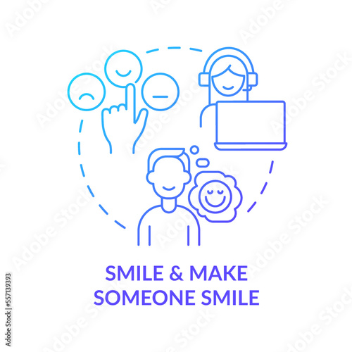 Make someone smile blue gradient concept icon. Maintain positive attitude in customer service abstract idea thin line illustration. Isolated outline drawing. Myriad Pro-Bold fonts used