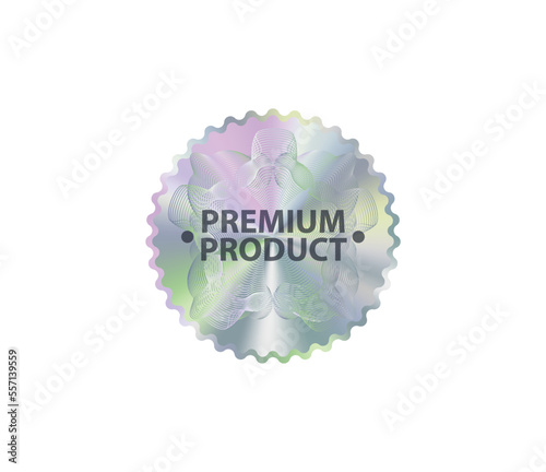 Round holographic label with teeth. Protective rainbow sticker for original product with quality check and vector guarantee