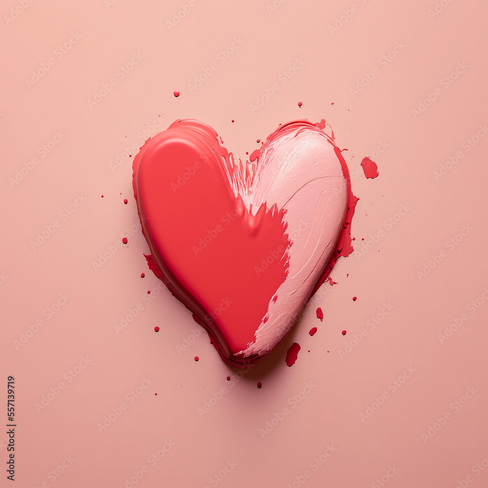 Heart made of paint on pink background. Heart. Love poster. Valentine's day wallpaper