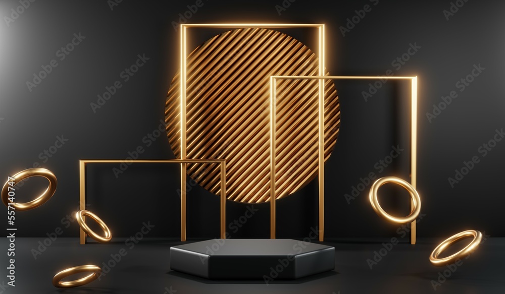 3D rendering of blank product background for cream cosmetics Modern black podium background 3D rendering of blank product background for cream cosmetics Modern black podium background