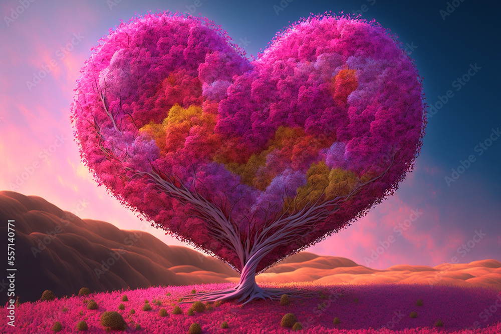 Heart tree. Red heart shaped tree. Valentine background. Love