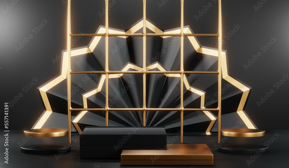3D rendering of blank product background for cream cosmetics Modern black podium background 3D rendering of blank product background for cream cosmetics Modern black podium background