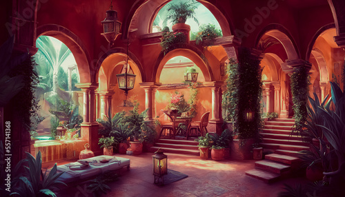 Room in Mexican style, with vibrant colors and traditional details bringing the culture and atmosphere to life. Generative AI © 4K_Heaven