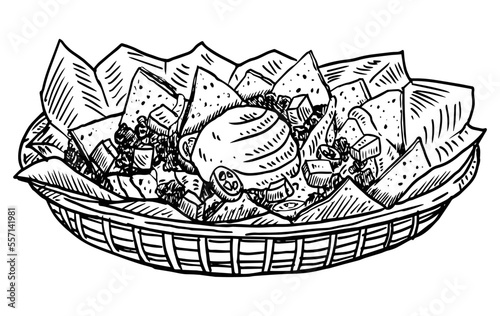 Hand drawn Mexican nachos in a basket