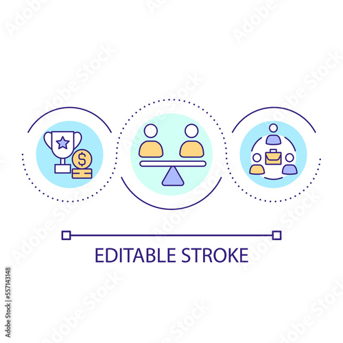 Treating employees fairly loop concept icon. Business activity abstract idea thin line illustration. Staff management. Equal opportunities. Isolated outline drawing. Editable stroke. Arial font used