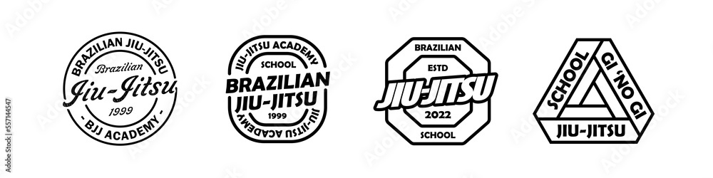 bjj logo. Brazilian jiu jitsu badge. Jiu-jitsu emblem set. Vector illustration.