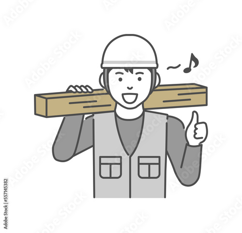 Young asian carpenter vector illustration | thumb up