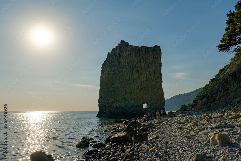 Close-up view of the rock Sail against the background of the sea. Gelendzhik. High quality photo