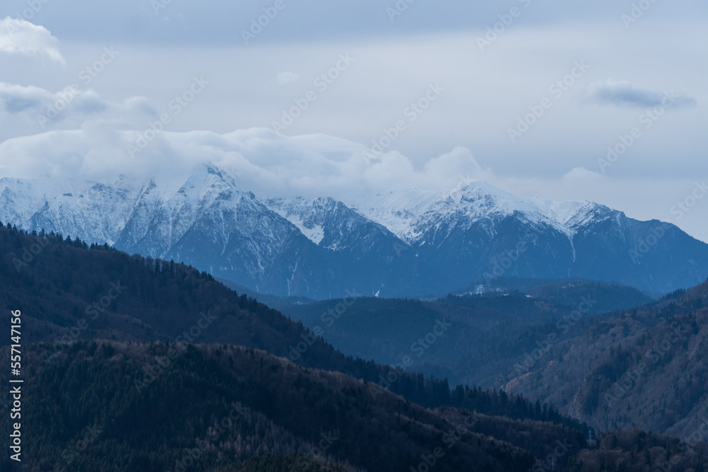 mountains and clouds,  viewpoint from Piatra Mare Mountains to Bucegi Mountains, Romania