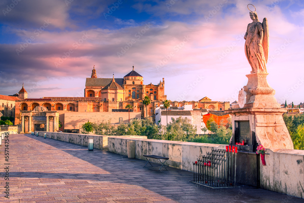 Cordoba, Spain - Roman Bridge and Mezquita Cathedral, symbol of historical Andalucia