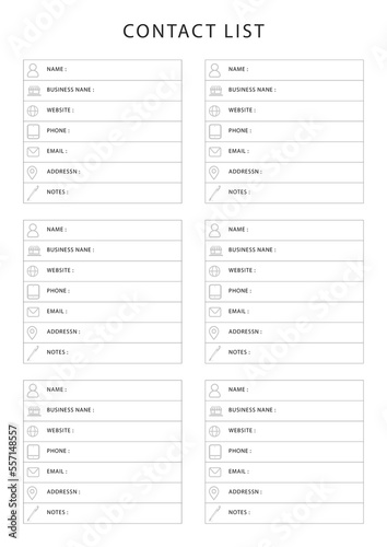 Business Planner Templates Contact List