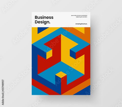 Clean geometric tiles annual report template. Bright catalog cover vector design layout.