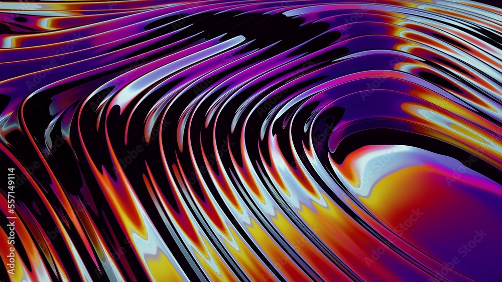 Fluid purple 3d metal background. Holographic foil texture liquid background. Neon purple vibrant colorful vivid illustration. Smooth swirl 3d render. Fluid purple 3d metal background. Holographic foil texture liquid background. Neon purple vibrant colorful vivid illustration. Smooth swirl 3d render.
