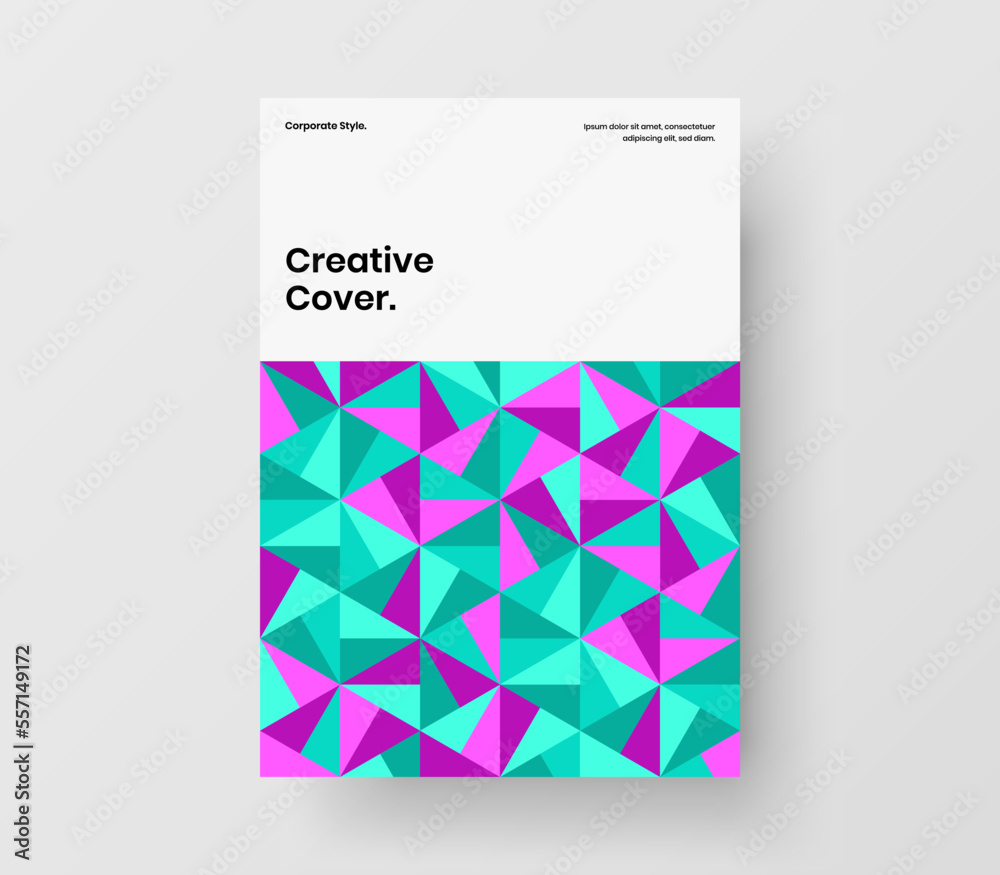 Trendy flyer A4 design vector illustration. Minimalistic mosaic tiles company cover template.
