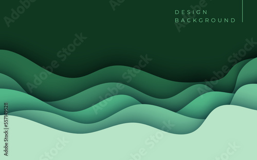 Multi layers green texture 3D papercut layers in gradient vector banner. Abstract paper cut art background design for website template. Topography map concept or smooth origami paper cut