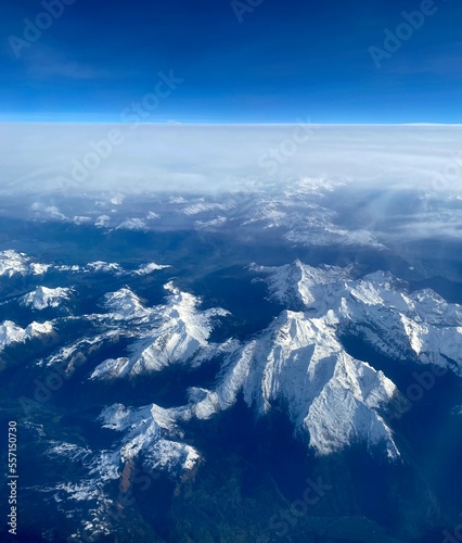 view over the Alps from the sky