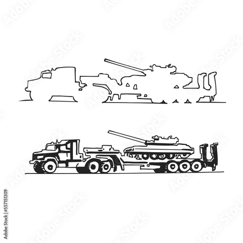 MZKT tank carrier hand graphic drawing. Military weapons