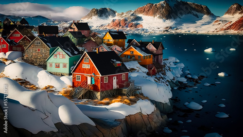 фотография Picturesque village on coast of Greenland. digital art