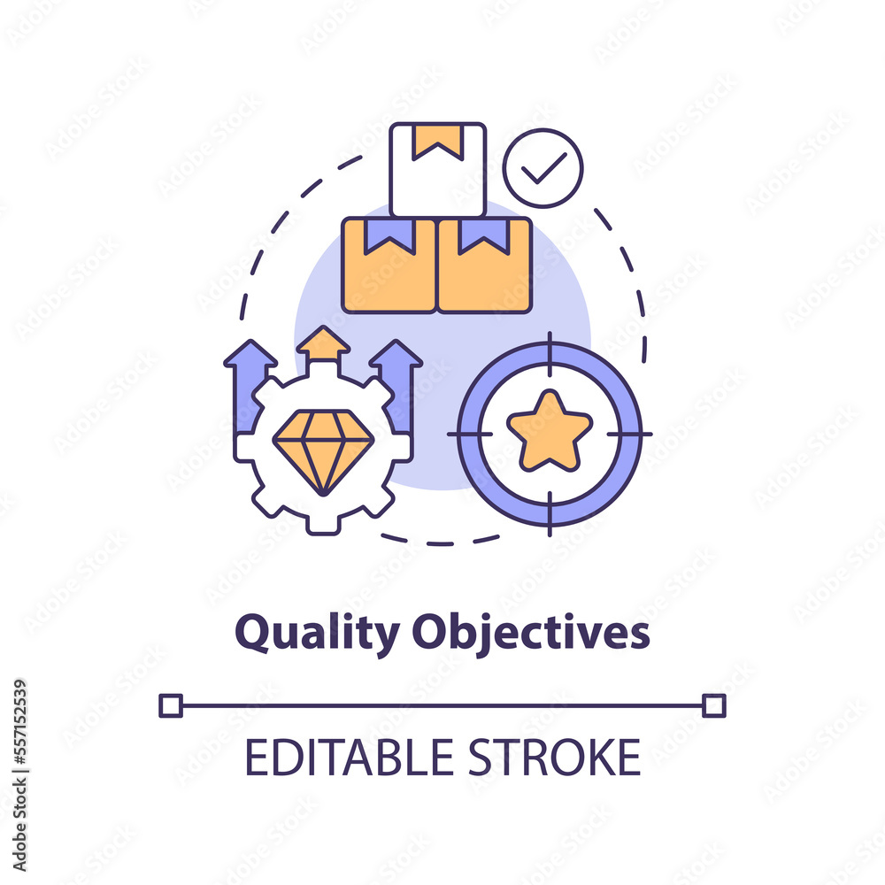 Quality objectives concept icon. Products improving. Project management target abstract idea thin line illustration. Isolated outline drawing. Editable stroke. Arial, Myriad Pro-Bold fonts used