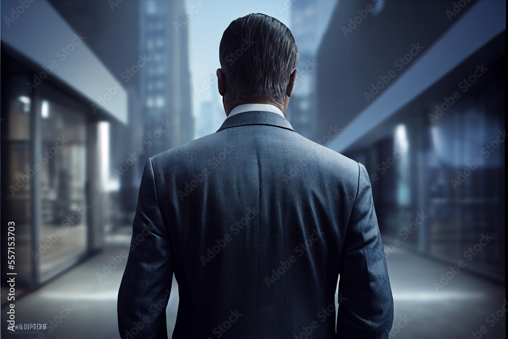 Businessman in office, view from back Businessman in office, view from back